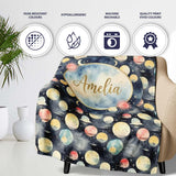Colorful Planet Space Galaxy Seamless Pattern Cute Unique Gift  Personalised Custom Name Super Soft Fleece Blanket Bed Sofa Throw
