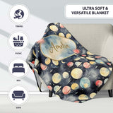 Colorful Planet Space Galaxy Seamless Pattern Cute Unique Gift  Personalised Custom Name Super Soft Fleece Blanket Bed Sofa Throw