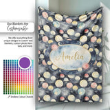 Colorful Planet Space Galaxy Seamless Pattern Cute Unique Gift  Personalised Custom Name Super Soft Fleece Blanket Bed Sofa Throw