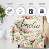 Watercolor Protea Flowers and Green Leaves Seamless Pattern Lovely  Personalised Custom Name Super Soft Fleece Blanket Bed Sofa Throw