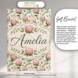 Watercolor Protea Flowers and Green Leaves Seamless Pattern Lovely  Personalised Custom Name Super Soft Fleece Blanket Bed Sofa Throw