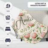 Watercolor Protea Flowers and Green Leaves Seamless Pattern Lovely  Personalised Custom Name Super Soft Fleece Blanket Bed Sofa Throw