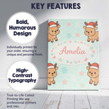 Personalised Name Cute Christmas Reindeer Cartoon Animal Pattern Custom  Interior Canvas Wall Art Print Decor Picture Ready to Hang