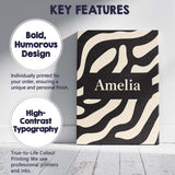 Personalised Name Fluid Zebra Waves Black Cream Organic Stripe Custom Modern Room Accent Canvas Wall Art Print Decor Picture Ready to Hang