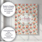 Personalised Name Pink and Yellow Protea Custom  Unique Gift Idea Elegant Feature Canvas Wall Art Print Decor Picture Ready to Hang