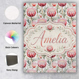 Personalised Name Elegant Protea Floral Custom  Unique Gift Idea Modern Room Accent Canvas Wall Art Print Decor Picture Ready to Hang