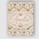Personalised Name Soft Blush Protea Flowers Custom  Bespoke Interior Contemporary Canvas Wall Art Print Decor Picture Ready to Hang