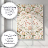 Personalised Name Soft Blush Protea Flowers Custom  Bespoke Interior Contemporary Canvas Wall Art Print Decor Picture Ready to Hang