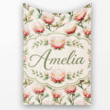 Elegant Pink Protea Botanical Branches Seamless Pattern Lovely  Personalised Custom Name Super Soft Fleece Blanket Bed Sofa Throw