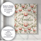 Personalised Name Elegant Pink Protea Custom Modern Room Accent Creative Decorator Style Canvas Wall Art Print Decor Picture Ready to Hang