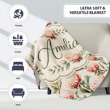 Elegant Pink Protea Botanical Branches Seamless Pattern Lovely  Personalised Custom Name Super Soft Fleece Blanket Bed Sofa Throw