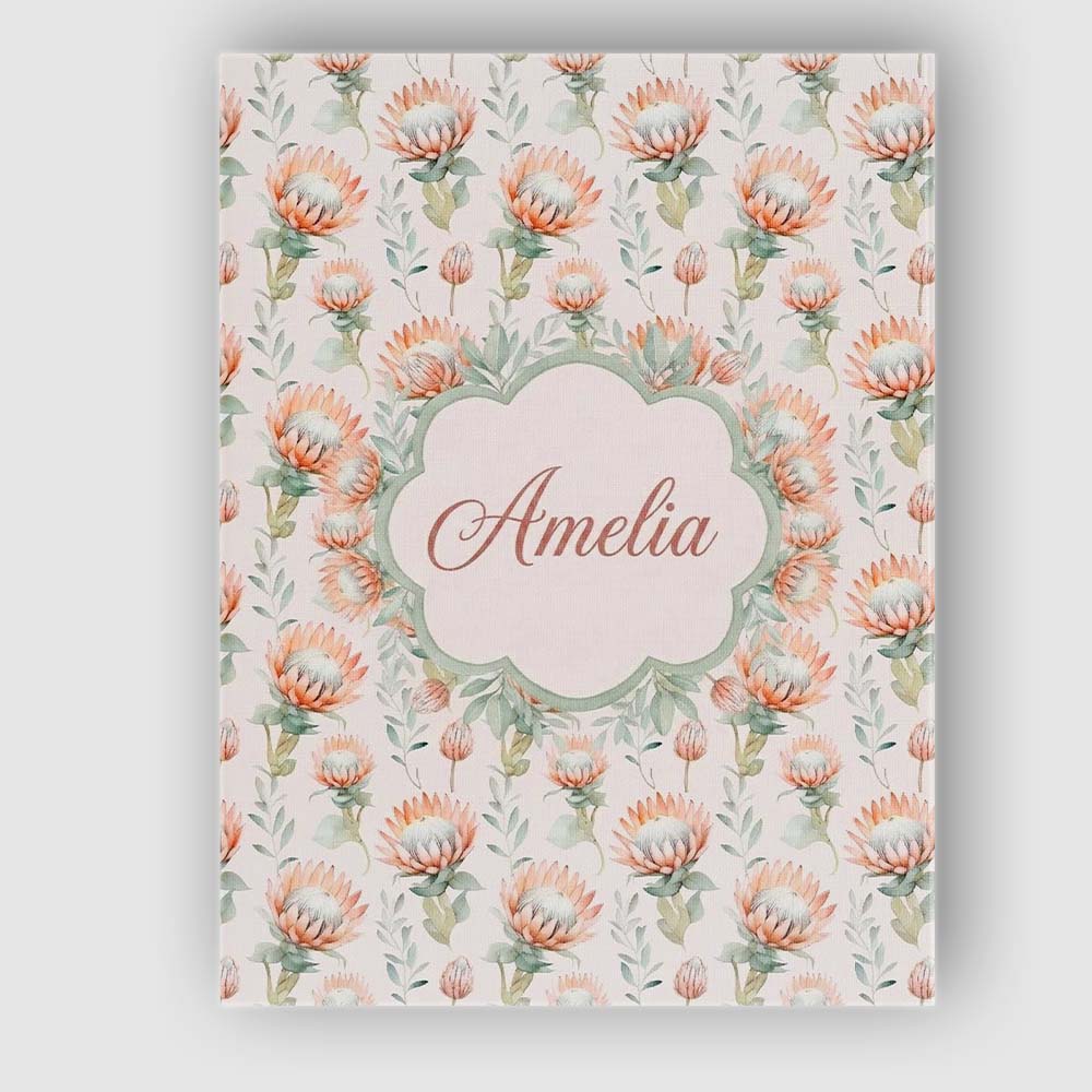 Personalised Name Pastel Protea Flowers Custom  Modern Room Accent Elegant Feature Canvas Wall Art Print Decor Picture Ready to Hang