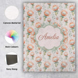 Personalised Name Pastel Protea Flowers Custom  Modern Room Accent Elegant Feature Canvas Wall Art Print Decor Picture Ready to Hang
