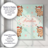Personalised Name Cute Christmas Reindeer Cartoon Animal Pattern Custom  Interior Canvas Wall Art Print Decor Picture Ready to Hang