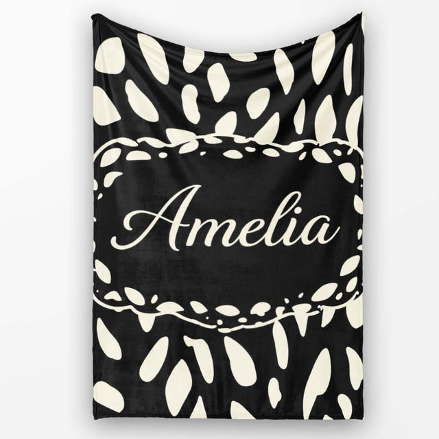 Scattered Pebble Spots Black Cream Irregular Dot Pattern Lovely  Personalised Custom Name Super Soft Fleece Blanket Bed Sofa Throw