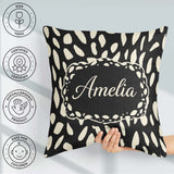 Custom Name Scattered Pebble Spots Black Cream Irregular Pattern Square Filled Cushion Throw Pillow Sofa Bed Home Decor Zip Washable UK Made