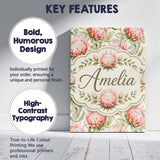Personalised Name Soft Pink Protea Flowers Custom  Unique Gift Idea Elegant Feature Canvas Wall Art Print Decor Picture Ready to Hang
