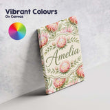 Personalised Name Soft Pink Protea Flowers Custom  Unique Gift Idea Elegant Feature Canvas Wall Art Print Decor Picture Ready to Hang