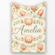 Light Peach Protea Botanical Illustration Seamless Pattern Lovely  Personalised Custom Name Super Soft Fleece Blanket Bed Sofa Throw