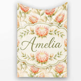 Light Peach Protea Botanical Illustration Seamless Pattern Lovely  Personalised Custom Name Super Soft Fleece Blanket Bed Sofa Throw