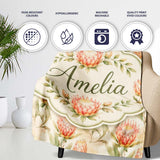 Light Peach Protea Botanical Illustration Seamless Pattern Lovely  Personalised Custom Name Super Soft Fleece Blanket Bed Sofa Throw