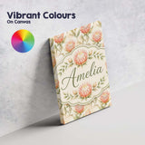 Personalised Name Light Peach Protea Custom Premium Decorative Design Modern Room Accent Canvas Wall Art Print Decor Picture Ready to Hang