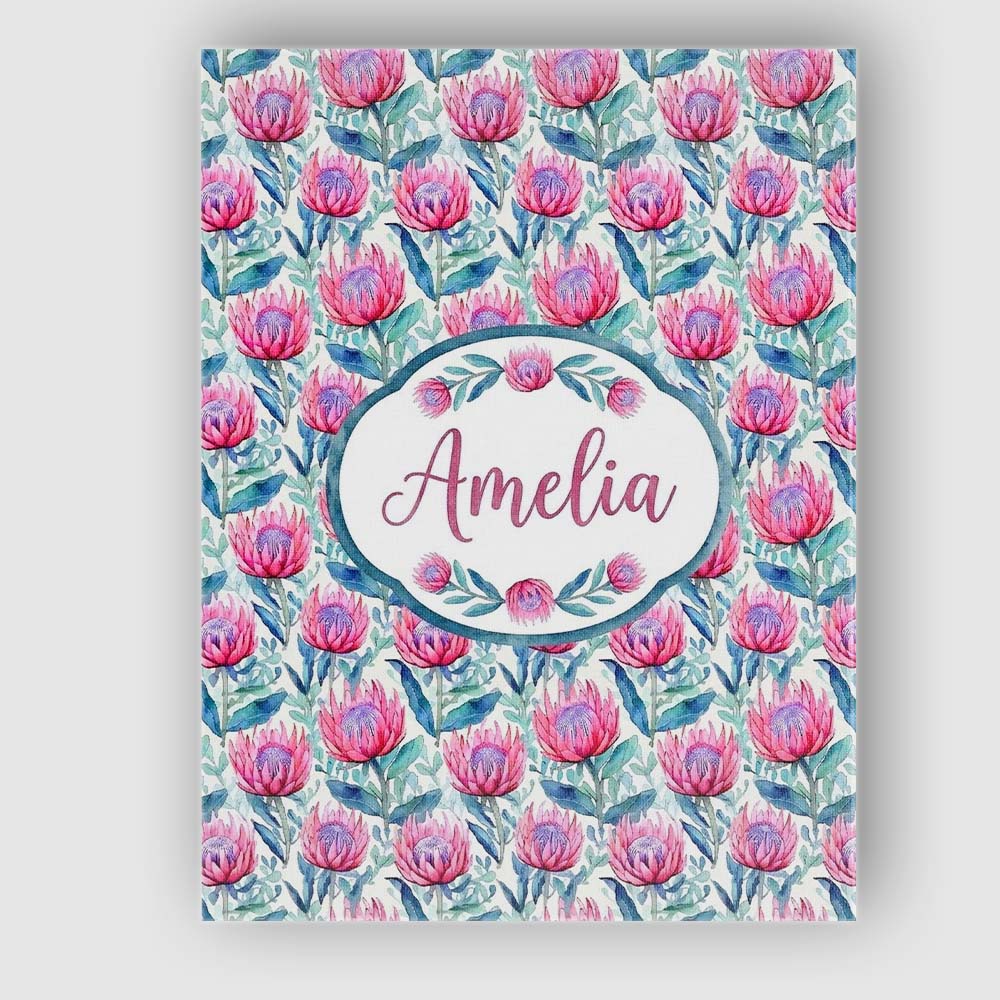 Personalised Name Bright Pink Protea Custom Premium Decorative Design Modern Room Accent Canvas Wall Art Print Decor Picture Ready to Hang