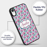 Bright Pink Protea Flowers with Blue Green Leaves Custom Name Protective Phone Case Mobile Cover Durable Everyday Smartphone Shock Resistant