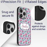 Bright Pink Protea Flowers with Blue Green Leaves Custom Name Protective Phone Case Mobile Cover Durable Everyday Smartphone Shock Resistant