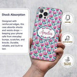 Bright Pink Protea Flowers with Blue Green Leaves Custom Name Protective Phone Case Mobile Cover Durable Everyday Smartphone Shock Resistant
