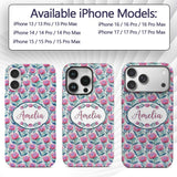 Bright Pink Protea Flowers with Blue Green Leaves Custom Name Protective Phone Case Mobile Cover Durable Everyday Smartphone Shock Resistant