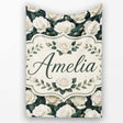 Elegant White Roses with Deep Green Leaves Seamless Pattern Lovely  Personalised Custom Name Super Soft Fleece Blanket Bed Sofa Throw
