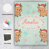 Personalised Name Cute Christmas Reindeer Cartoon Animal Pattern Custom  Interior Canvas Wall Art Print Decor Picture Ready to Hang