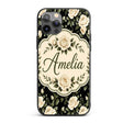Classic White Rose Floral Pattern Printed Design Custom Name Protective Phone Case Mobile Cover Durable Everyday Smartphone Shock Resistant