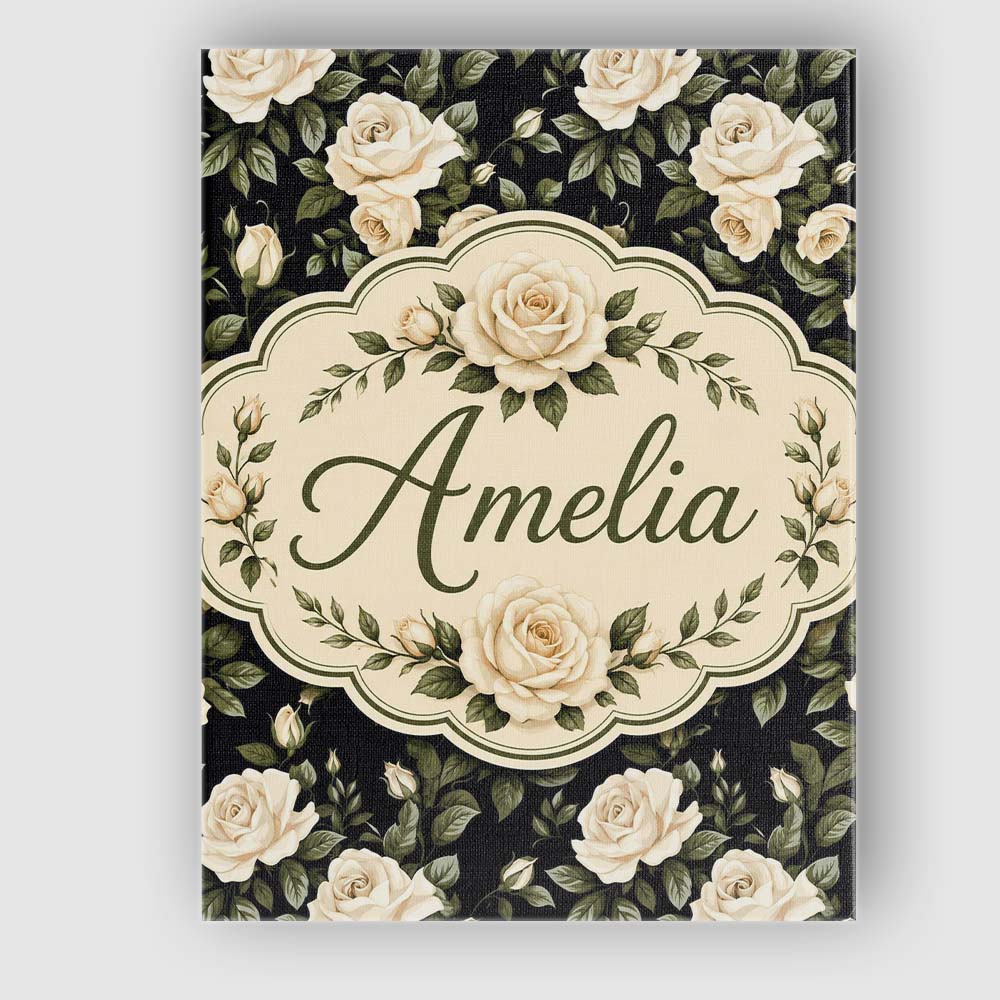 Personalised Name Classic White Rose Floral Custom  Bespoke Interior Contemporary Canvas Wall Art Print Decor Picture Ready to Hang