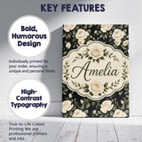 Personalised Name Classic White Rose Floral Custom  Bespoke Interior Contemporary Canvas Wall Art Print Decor Picture Ready to Hang