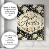 Personalised Name Classic White Rose Floral Custom  Bespoke Interior Contemporary Canvas Wall Art Print Decor Picture Ready to Hang