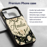 Classic White Rose Floral Pattern Printed Design Custom Name Protective Phone Case Mobile Cover Durable Everyday Smartphone Shock Resistant