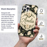 Classic White Rose Floral Pattern Printed Design Custom Name Protective Phone Case Mobile Cover Durable Everyday Smartphone Shock Resistant