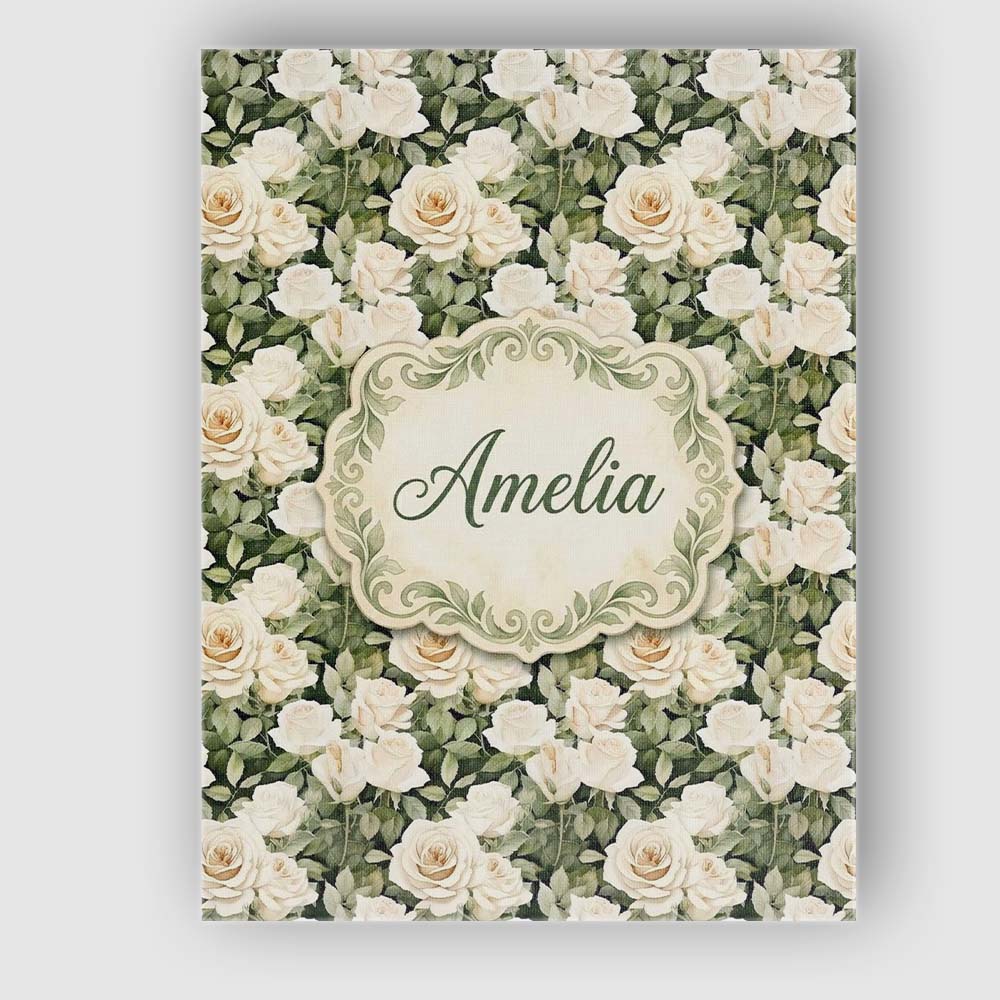 Personalised Name Cream White Roses with Custom  Unique Gift Idea Elegant Feature Canvas Wall Art Print Decor Picture Ready to Hang