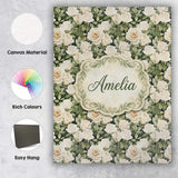 Personalised Name Cream White Roses with Custom  Unique Gift Idea Elegant Feature Canvas Wall Art Print Decor Picture Ready to Hang