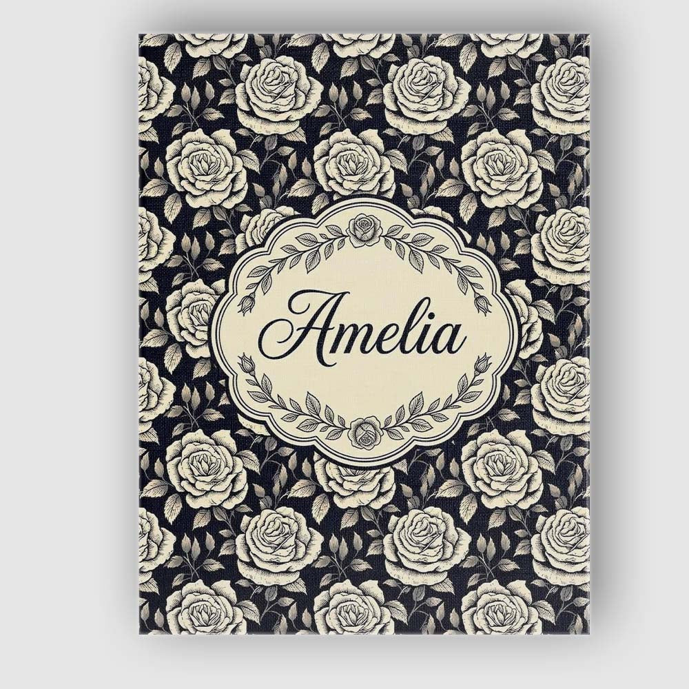 Personalised Name Monochrome Rose Floral Custom  Unique Gift Idea Elegant Feature Canvas Wall Art Print Decor Picture Ready to Hang