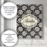 Personalised Name Monochrome Rose Floral Custom  Unique Gift Idea Elegant Feature Canvas Wall Art Print Decor Picture Ready to Hang