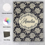 Personalised Name Monochrome Rose Floral Custom  Unique Gift Idea Elegant Feature Canvas Wall Art Print Decor Picture Ready to Hang