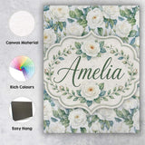 Personalised Name Classic White Rose Custom Premium Decorative Design Modern Room Accent Canvas Wall Art Print Decor Picture Ready to Hang