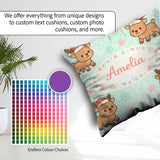 Custom Name Cute Christmas Reindeer Cartoon Animal Pattern for Square Filled Cushion Throw Pillow Sofa Bed Home Decor Zip Washable UK Made