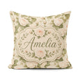 Custom Name Soft Blush Cream Roses with Foliage Seamless Pattern Square Filled Cushion Throw Pillow Sofa Bed Home Decor Zip Washable UK Made