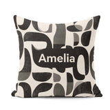 Custom Name Bold Curved Shapes Black Grey Modern Abstract Lovely Square Filled Cushion Throw Pillow Sofa Bed Home Decor Zip Washable UK Made