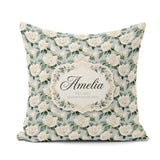 Custom Name Classic Cream Rose Bouquet Soft Background Seamless Square Filled Cushion Throw Pillow Sofa Bed Home Decor Zip Washable UK Made