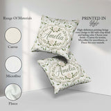 Custom Name Delicate White and Leaves Minimal Botanical Seamless Square Filled Cushion Throw Pillow Sofa Bed Home Decor Zip Washable UK Made